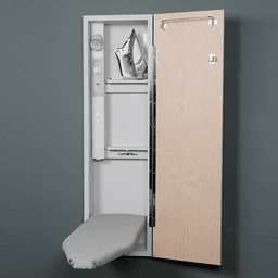 Iron-A-Way built-in ironing center with hot iron storage, UL listed and full length piano hinge