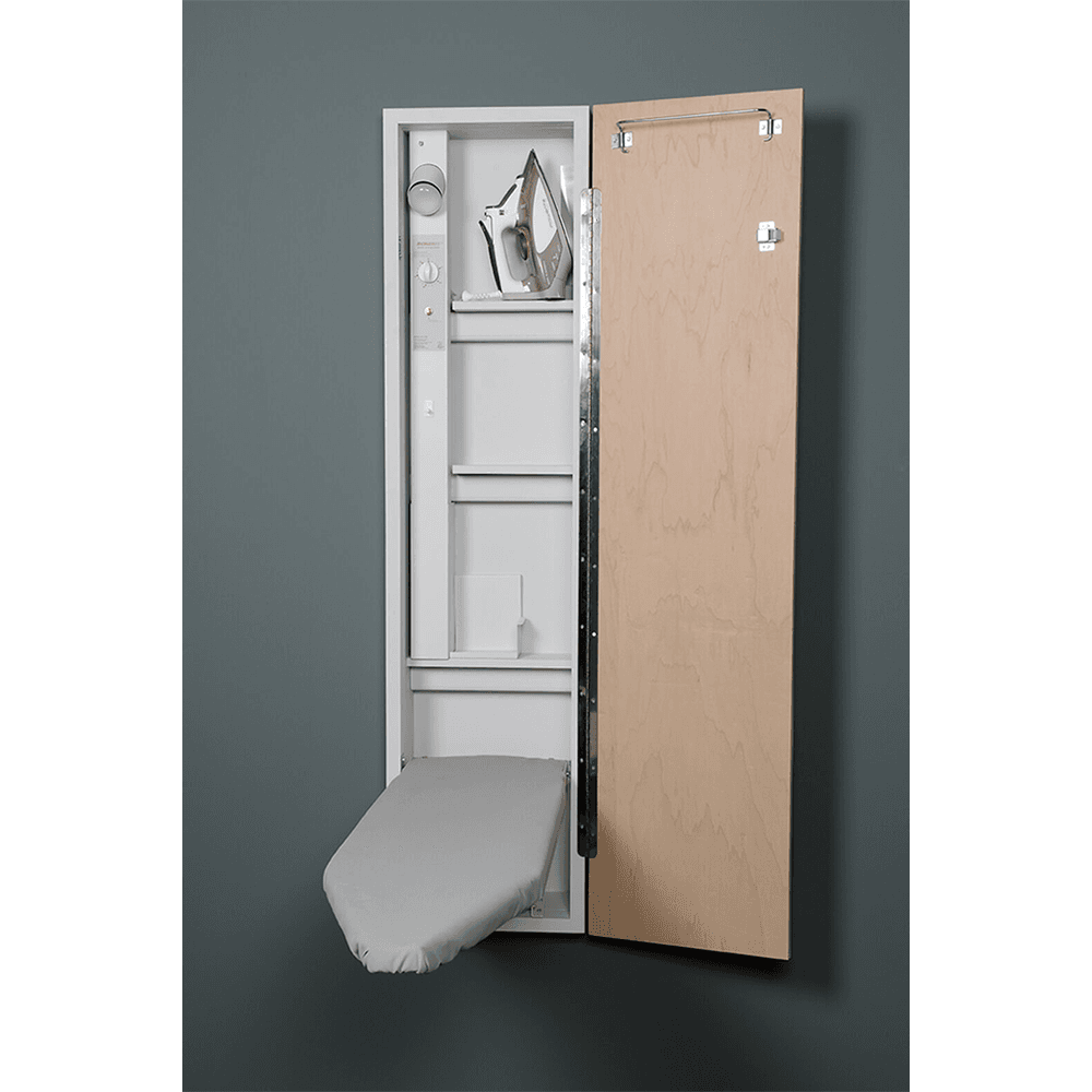 Iron-A-Way Unfinished Maple Veneer Door Electric Ironing Center with 60 Minute LED Digital Timer