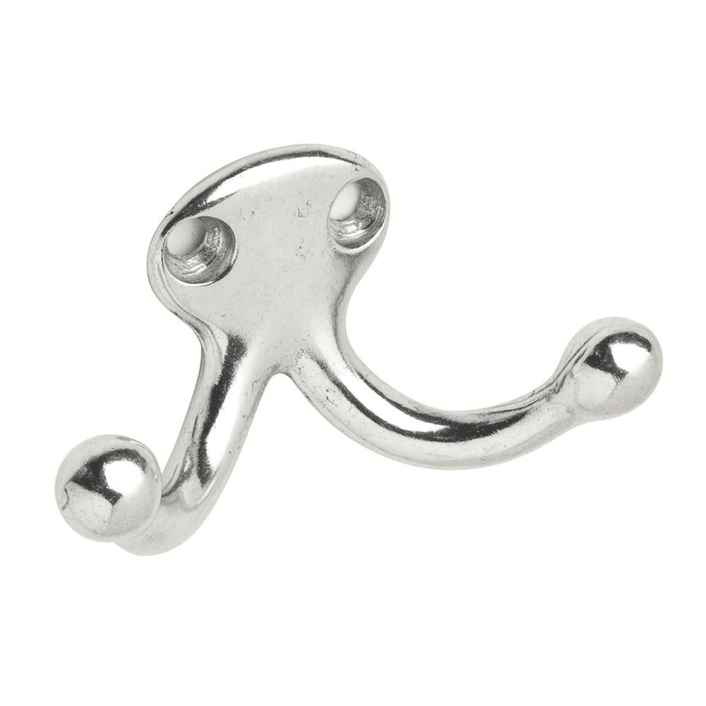 Compact double hook made from cast or epoxy-coated aluminum with 1-3/32" hook projection