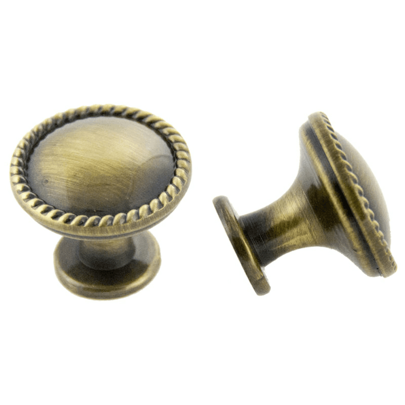 30mm Traditional Rope Round Knob, Antique Satin Brass, 22mm Projection