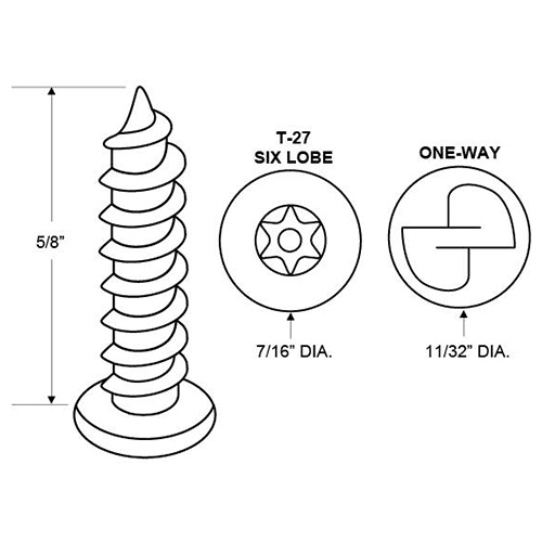 Chrome-plated screw pack for hook/door stop, tamper-proof and high-quality hardware for mounting.