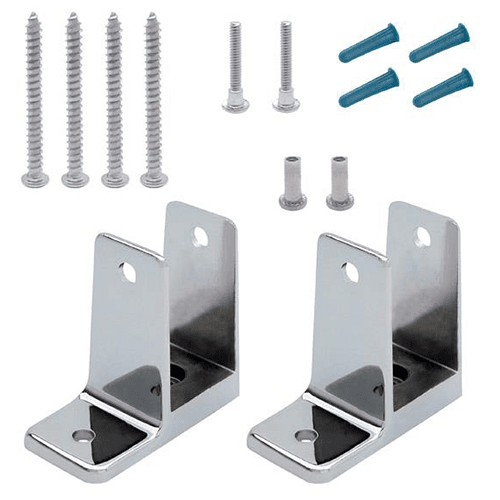 Chrome plated Jacknob pilaster bracket kit - includes wall brackets and mounting screws for 1-1/4" thick material