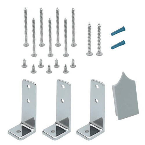 Chrome plated toilet partition headrail corner bracket with L brackets and mounting screws