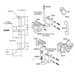 Mortise Hinges for 1-1/4" Partitions with 110&#730; Opening - Complete Hardware Kit for One Door