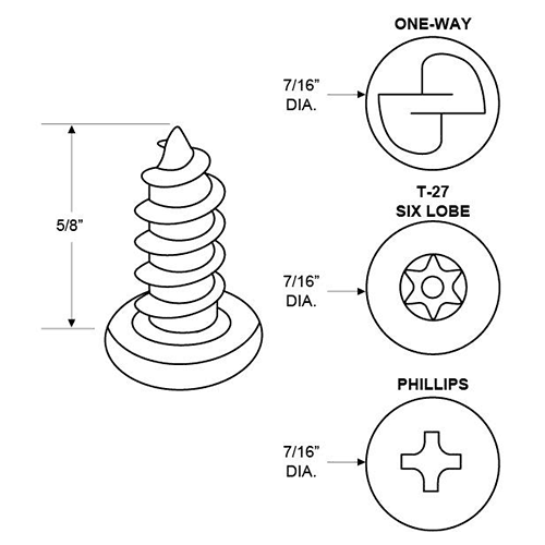 Jacknob 14" x 5/8" One-Way Pan Screw, Chrome Plated 100/Bag - Image 1