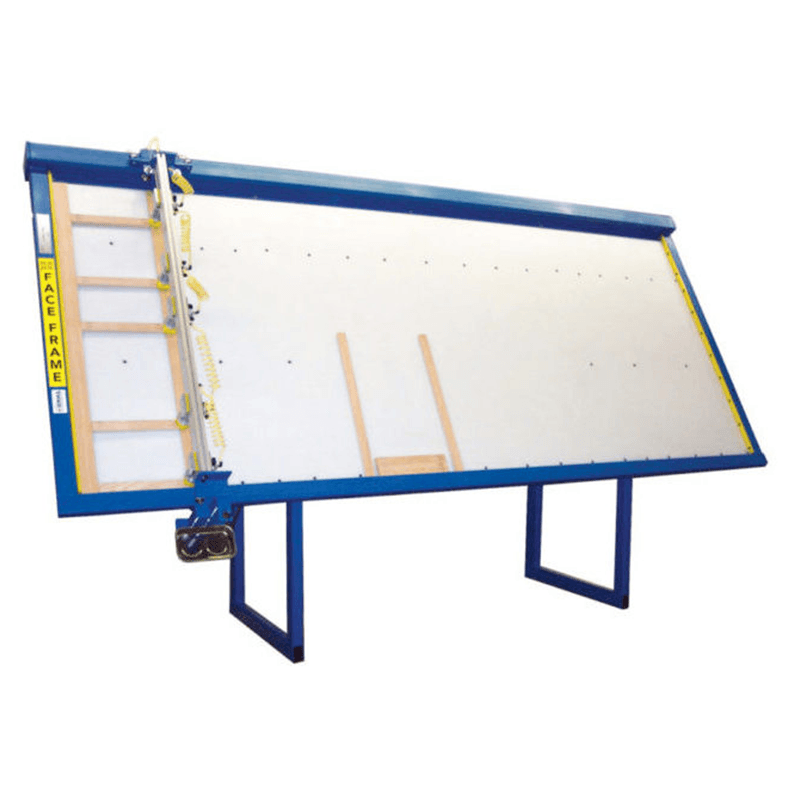 Jlt Clamps 5x8 Pneumatic Face Frame Table, 25% more area for oversized assemblies, new welded frame and backing sheets prevent warping, melamine surface for easy layup, adjustable clamping pistons.