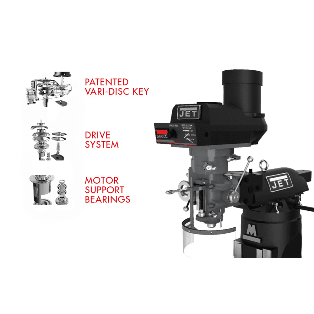 Jet Tools ETM-949 3 HP Mill with 3-Axis ACU-RITE 203/Powerfeeds/Air Draw Bar, 3 Phase/230V/460V Alt 6 - Image