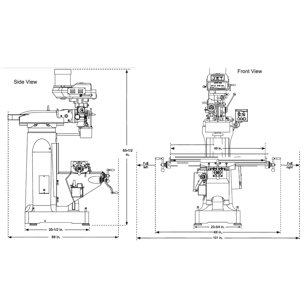 Jet Tools ETM-949 3 HP Mill with 3-Axis ACU-RITE 203/Powerfeeds/Air Draw Bar, 3 Phase/230V/460V Alt 9 - Image