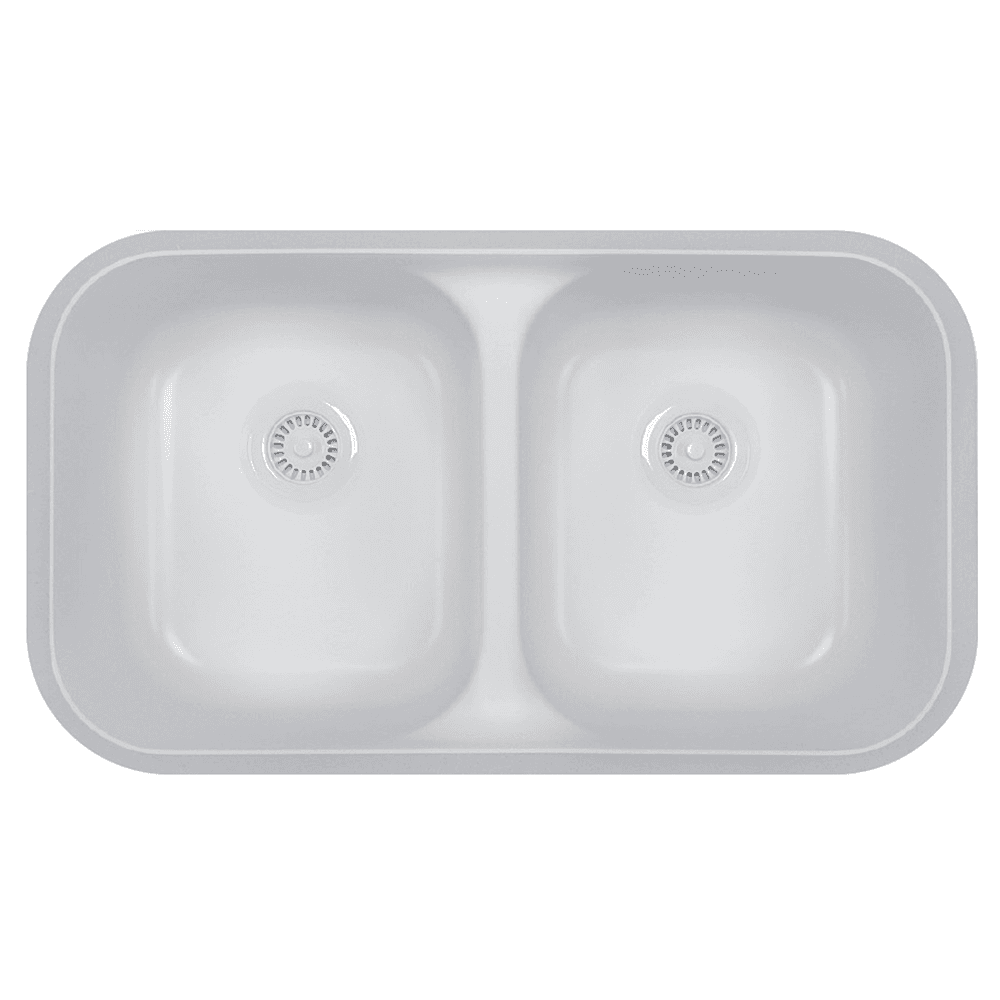 Karran A-350 Acrylic Undermount Double Bowl Kitchen Sink in White - 32-7/8" x 19-1/8" x 9" - Front View