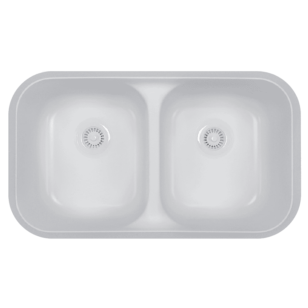 A-350 Acrylic Undermount Double Bowl Kitchen Sink by Karran - White - 32-7/8" x 19-1/8" x 9" - Top View