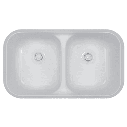 A-350 Acrylic Undermount Double Bowl Kitchen Sink by Karran - White - 32-7/8" x 19-1/8" x 9" - Top View