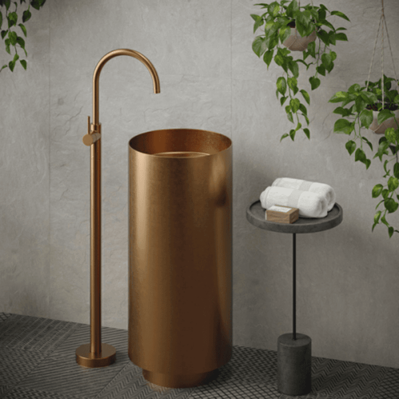 Cinox CCP100 Stainless Steel Free-Standing Round Pedestal Sink, 15" x 15" x 32-5/8", Brushed Copper Alt 1 - Image