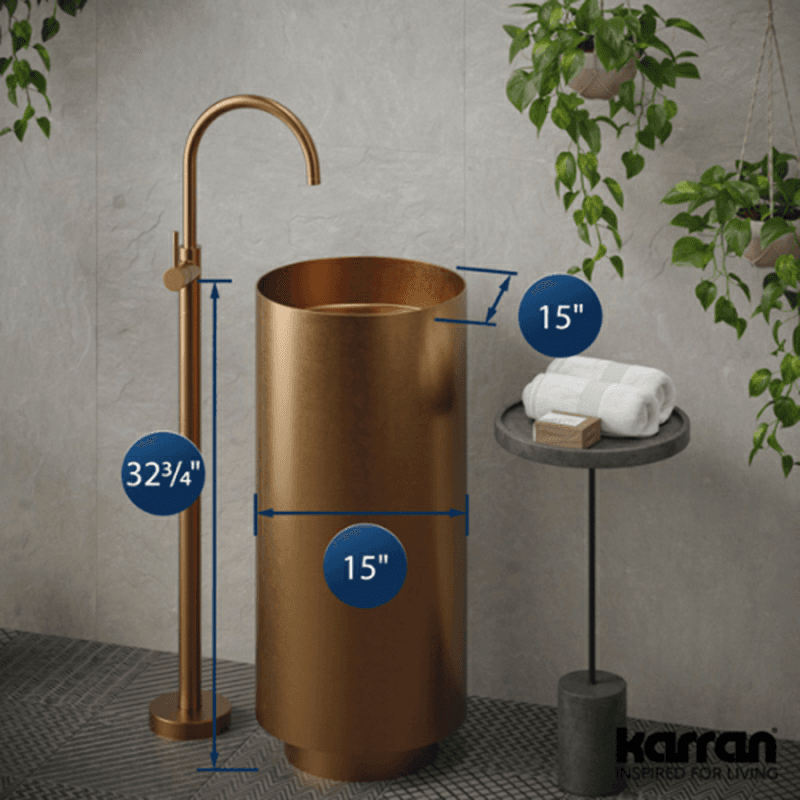Cinox CCP100 Stainless Steel Free-Standing Round Pedestal Sink, 15" x 15" x 32-5/8", Brushed Copper Alt 3 - Image
