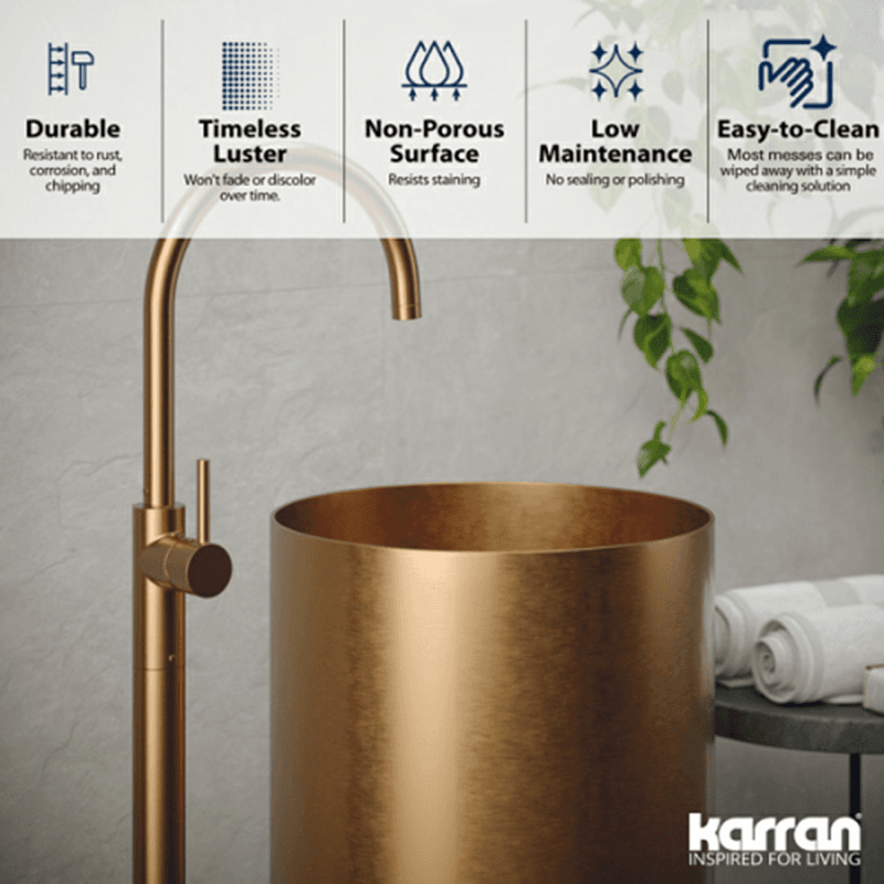 Cinox CCP100 Stainless Steel Free-Standing Round Pedestal Sink, 15" x 15" x 32-5/8", Brushed Copper Alt 4 - Image