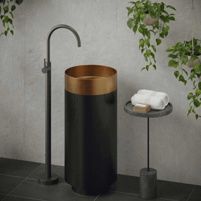 Cinox CCP200 Stainless Steel Free-Standing Round Pedestal Sink, 15" x 15" x 32-5/8", Brushed Copper/Gunmetal Gray Alt 1 - Image