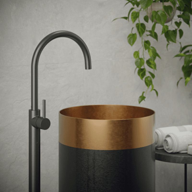 Cinox CCP200 Stainless Steel Free-Standing Round Pedestal Sink, 15" x 15" x 32-5/8", Brushed Copper/Gunmetal Gray Alt 2 - Image