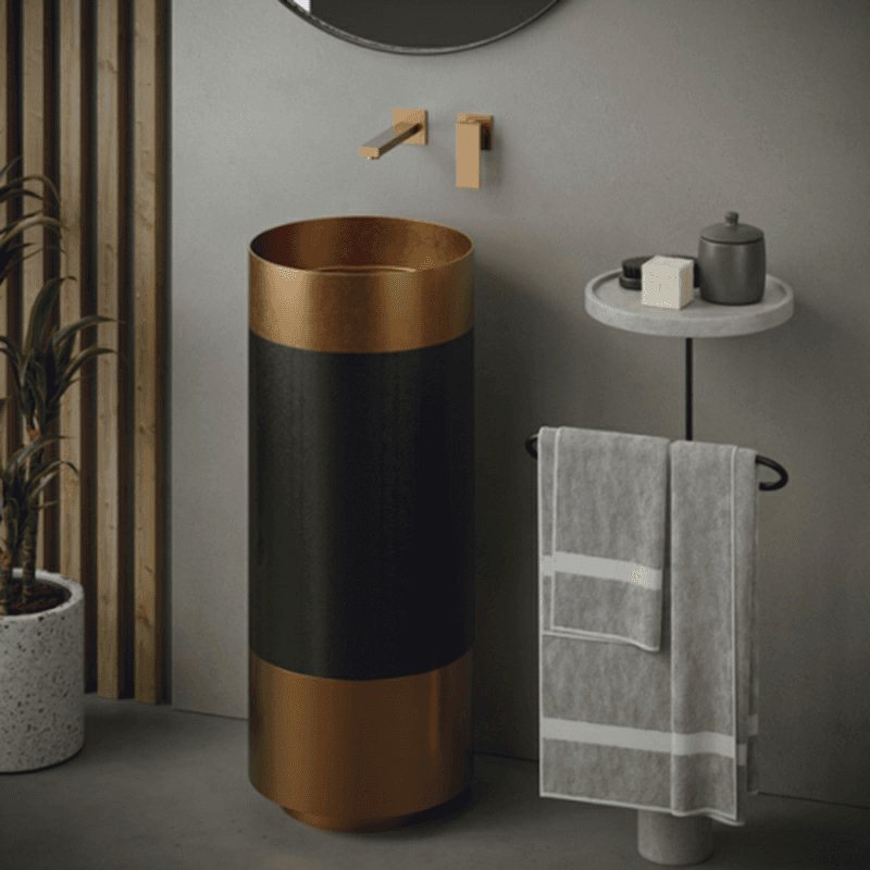 Cinox CCP300 Stainless Steel Free-Standing Round Pedestal Sink, 15" x 15" x 32-5/8", Brushed Copper/Gunmetal Gray Alt 1 - Image