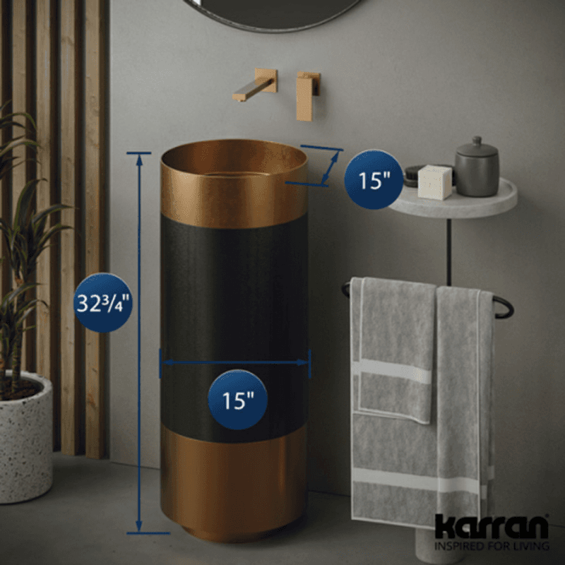Cinox CCP300 Stainless Steel Free-Standing Round Pedestal Sink, 15" x 15" x 32-5/8", Brushed Copper/Gunmetal Gray Alt 3 - Image