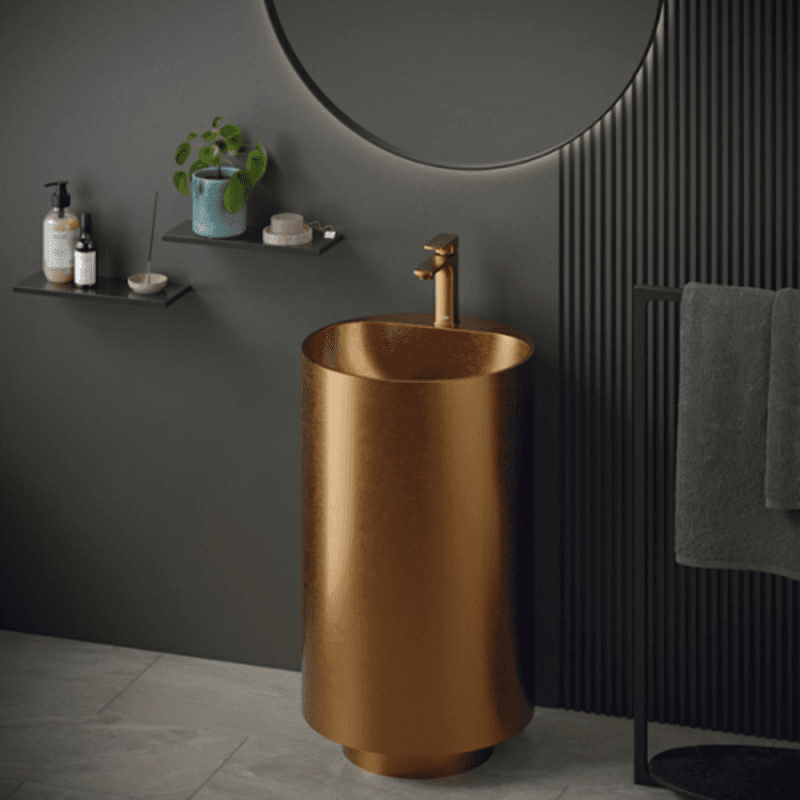 Cinox CCP400 Stainless Steel Free-Standing Sleek Round Pedestal Sink, 16-1/2" x 16-1/2" x 32-5/8", Brushed Copper Alt 1 - Image