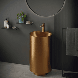Cinox CCP400 Stainless Steel Free-Standing Sleek Round Pedestal Sink, 16-1/2" x 16-1/2" x 32-5/8", Brushed Copper Alt 1 - Image