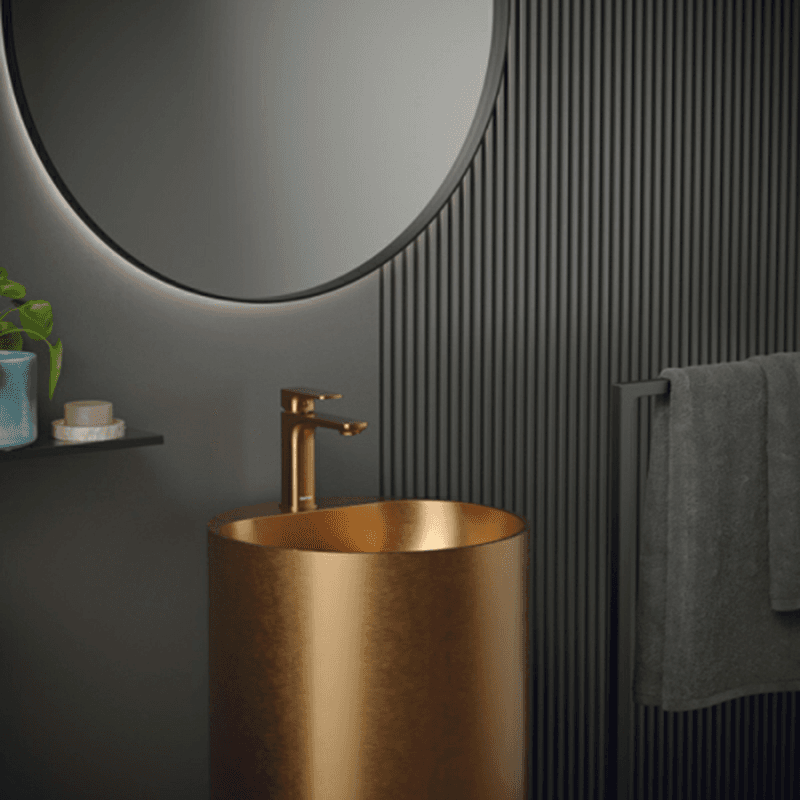 Cinox CCP400 Stainless Steel Free-Standing Sleek Round Pedestal Sink, 16-1/2" x 16-1/2" x 32-5/8", Brushed Copper Alt 2 - Image