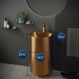 Cinox CCP400 Stainless Steel Free-Standing Sleek Round Pedestal Sink, 16-1/2" x 16-1/2" x 32-5/8", Brushed Copper Alt 3 - Image
