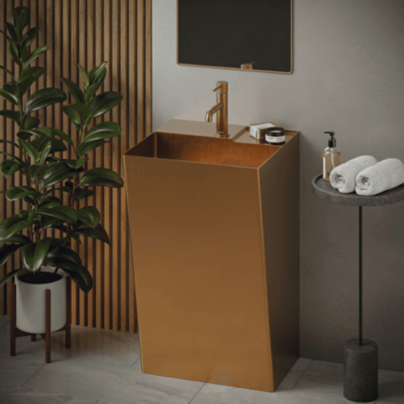 Cinox CCP500 Stainless Steel Free-Standing Rectangular Pedestal Sink, 19-5/8" x 16-1/2" x 32-5/8", Brushed Copper Alt 1 - Image