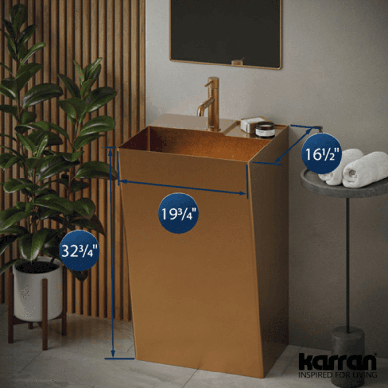 Cinox CCP500 Stainless Steel Free-Standing Rectangular Pedestal Sink, 19-5/8" x 16-1/2" x 32-5/8", Brushed Copper Alt 3 - Image