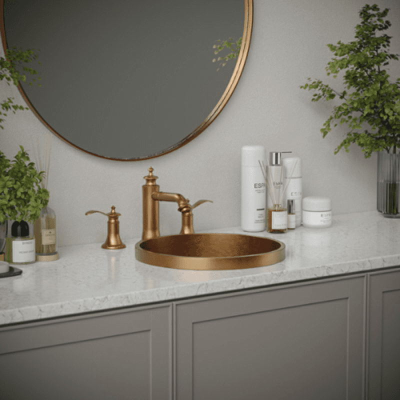 Cinox Stainless Steel Drop-In Round Bathroom Sink, 15" x 15" x 4-3/4", Brushed Copper Alt 1 - Image