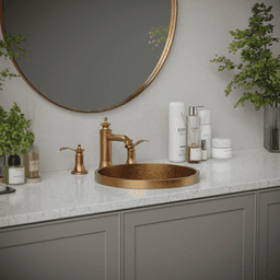 Cinox Stainless Steel Drop-In Round Bathroom Sink, 15" x 15" x 4-3/4", Brushed Copper Alt 1 - Image