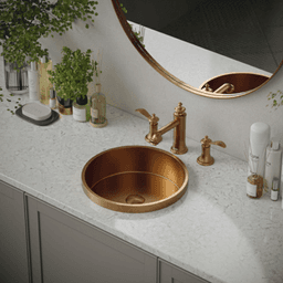 Cinox Stainless Steel Drop-In Round Bathroom Sink, 15" x 15" x 4-3/4", Brushed Copper Alt 2 - Image