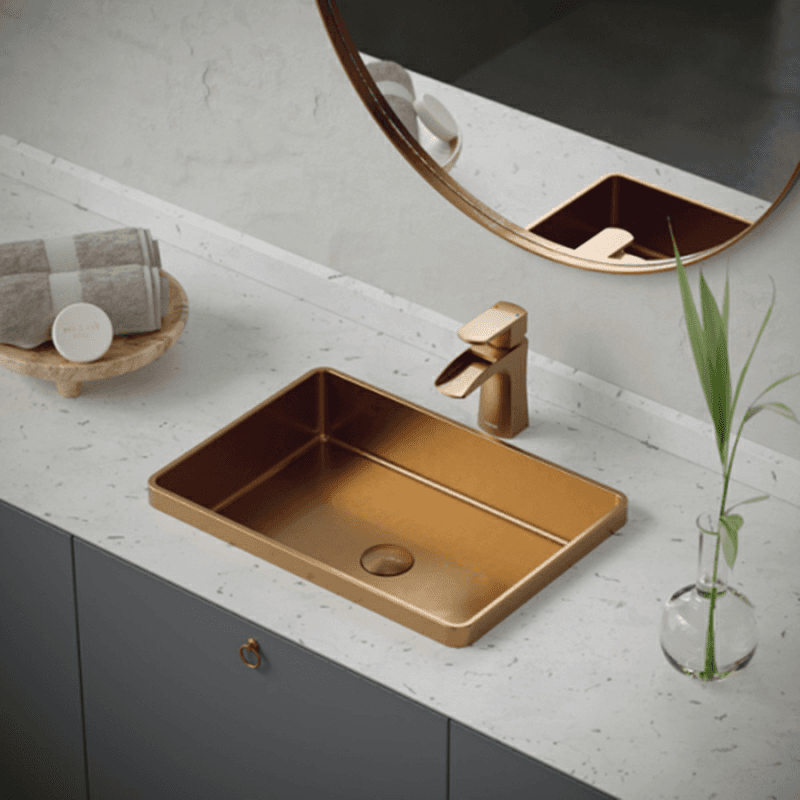 Cinox Stainless Steel Drop-In Rectangular Bathroom Sink, 20-1/16" x 14-1/8" x 4-3/4", Brushed Copper Alt 1 - Image