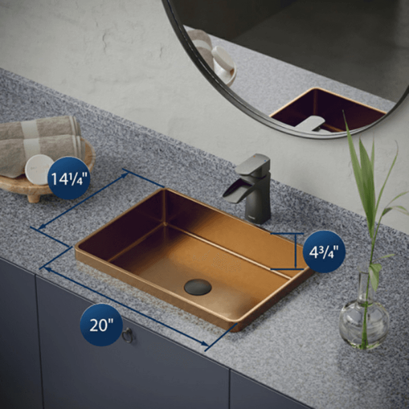 Cinox Stainless Steel Drop-In Rectangular Bathroom Sink, 20-1/16" x 14-1/8" x 4-3/4", Brushed Copper Alt 3 - Image