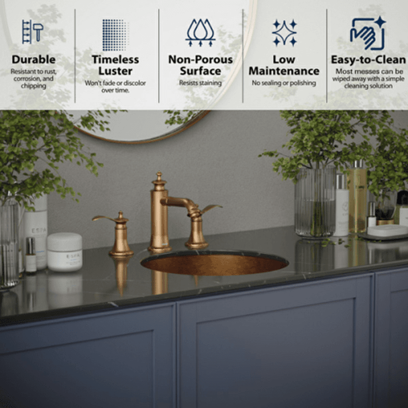 Cinox Stainless Steel Undermount Round Bathroom Sink, 15-3/4" x 15-3/4" x 4-3/4", Gold Alt 4 - Image