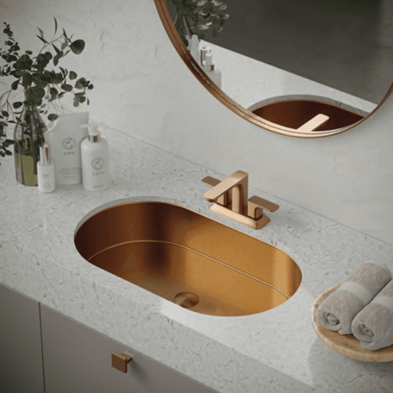 Cinox Stainless Steel Undermount Oval Bathroom Sink, 27-1/2" x 16-7/8" x 5-1/8", Brushed Copper Alt 1 - Image