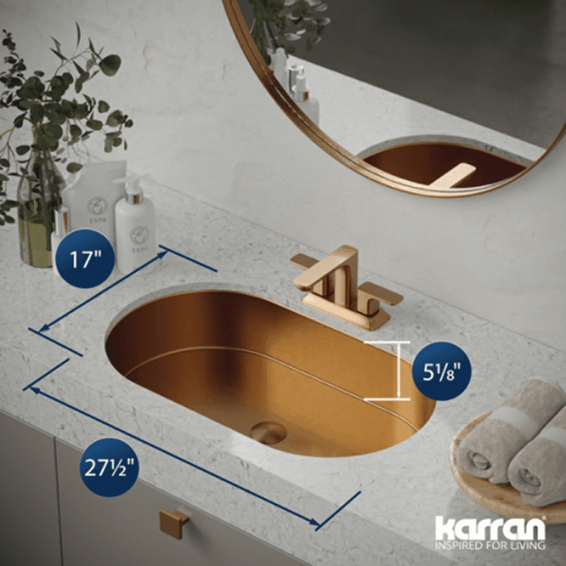 Cinox Stainless Steel Undermount Oval Bathroom Sink, 27-1/2" x 16-7/8" x 5-1/8", Brushed Copper Alt 3 - Image
