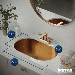 Cinox Stainless Steel Undermount Oval Bathroom Sink, 27-1/2" x 16-7/8" x 5-1/8", Brushed Copper Alt 3 - Image