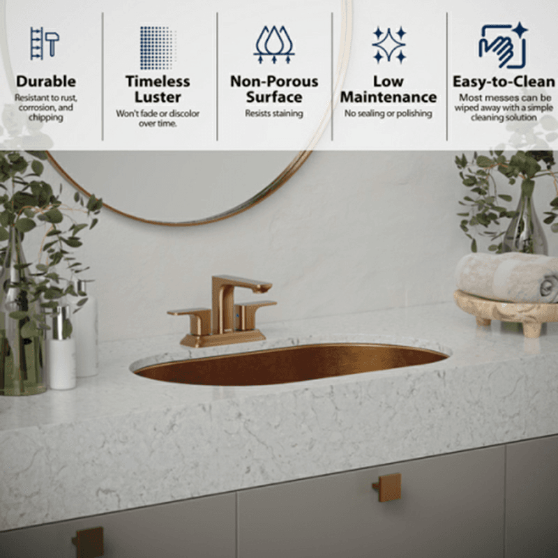 Cinox Stainless Steel Undermount Oval Bathroom Sink, 27-1/2" x 16-7/8" x 5-1/8", Gold Alt 4 - Image