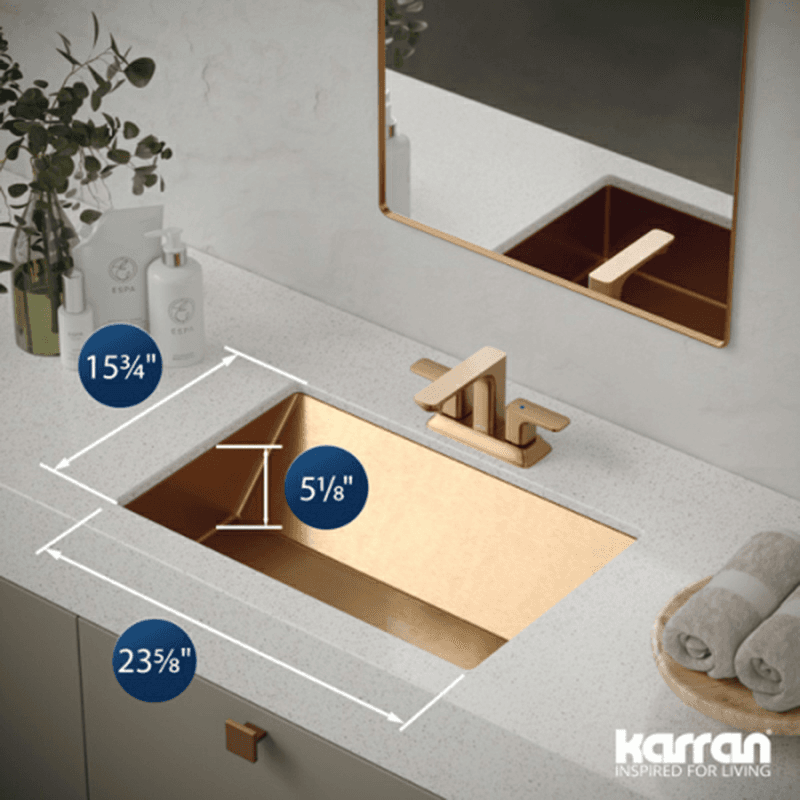 Cinox Stainless Steel Undermount Rectangular Bathroom Sink, 23-5/8" x 15-3/4" x 5-7/16", Brushed Copper Alt 3 - Image