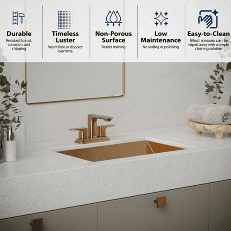 Cinox Stainless Steel Undermount Rectangular Bathroom Sink, 23-5/8" x 15-3/4" x 5-7/16", Gold Alt 4 - Image