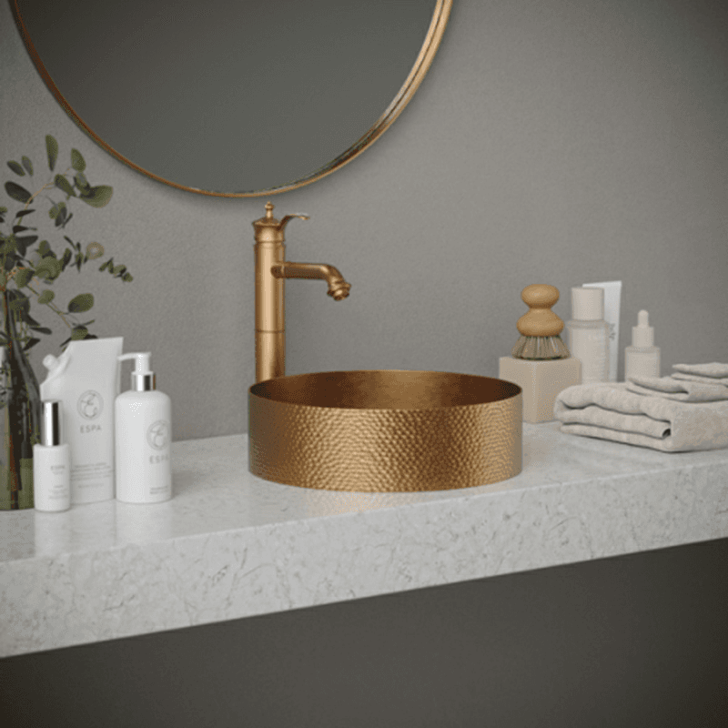 Cinox Stainless Steel Round Vessel Bathroom Sink, 15" x 15" x 4-3/8", Brushed Copper Alt 2 - Image