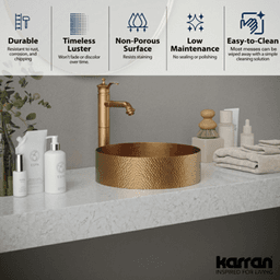 Cinox Stainless Steel Round Vessel Bathroom Sink, 15" x 15" x 4-3/8", Brushed Copper Alt 4 - Image