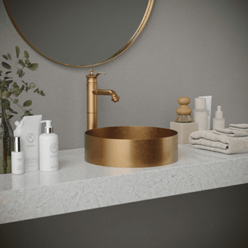 Cinox Stainless Steel Round Vessel Bathroom Sink, 14-1/8" x 14-1/8" x 4-3/8", Brushed Copper Alt 1 - Image