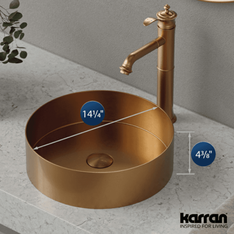 Cinox Stainless Steel Round Vessel Bathroom Sink, 14-1/8" x 14-1/8" x 4-3/8", Brushed Copper Alt 3 - Image