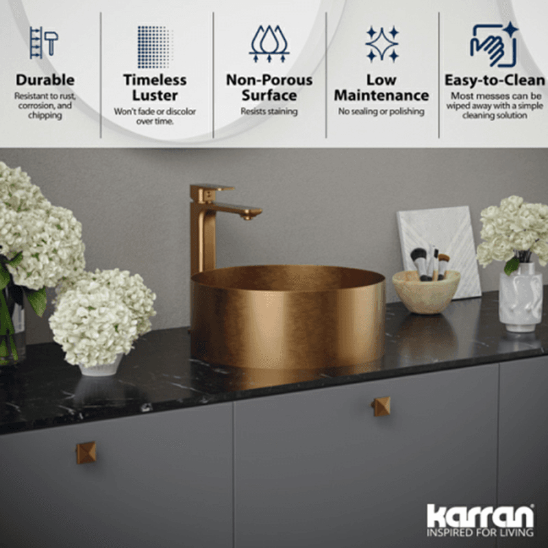 Cinox Stainless Steel Round Vessel Bathroom Sink, 14-1/8" x 14-1/8" x 4-3/8", Brushed Copper Alt 4 - Image