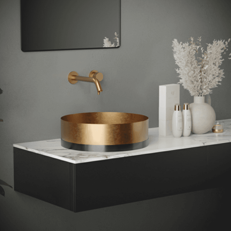 Cinox Stainless Steel Round Vessel Bathroom Sink, 15-3/4" x 15-3/4" x 4-3/4", Brushed Copper/Gunmetal Gray Alt 1 - Image
