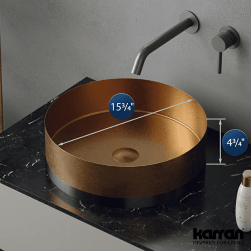Cinox Stainless Steel Round Vessel Bathroom Sink, 15-3/4" x 15-3/4" x 4-3/4", Brushed Copper/Gunmetal Gray Alt 3 - Image