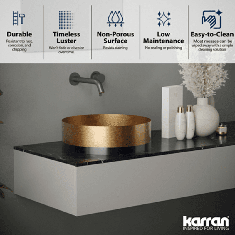 Cinox Stainless Steel Round Vessel Bathroom Sink, 15-3/4" x 15-3/4" x 4-3/4", Gold/Gunmetal Gray Alt 4 - Image