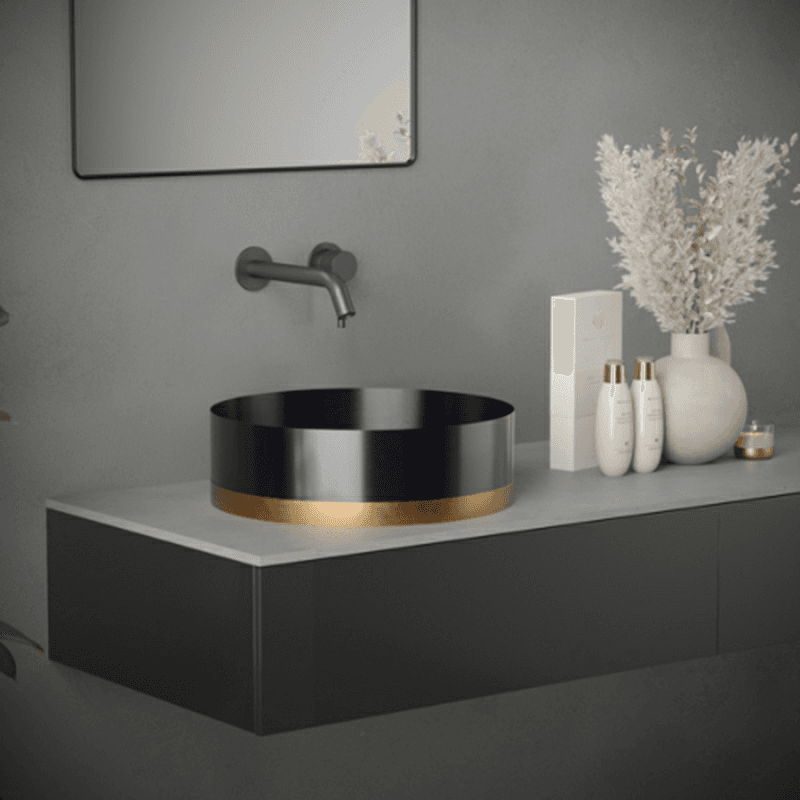 Cinox CCV350 Stainless Steel Round Vessel Bathroom Sink, 15-3/4" x 15-3/4" x 4-3/4", Gunmetal Gray/Brushed Copper Alt 1 - Image