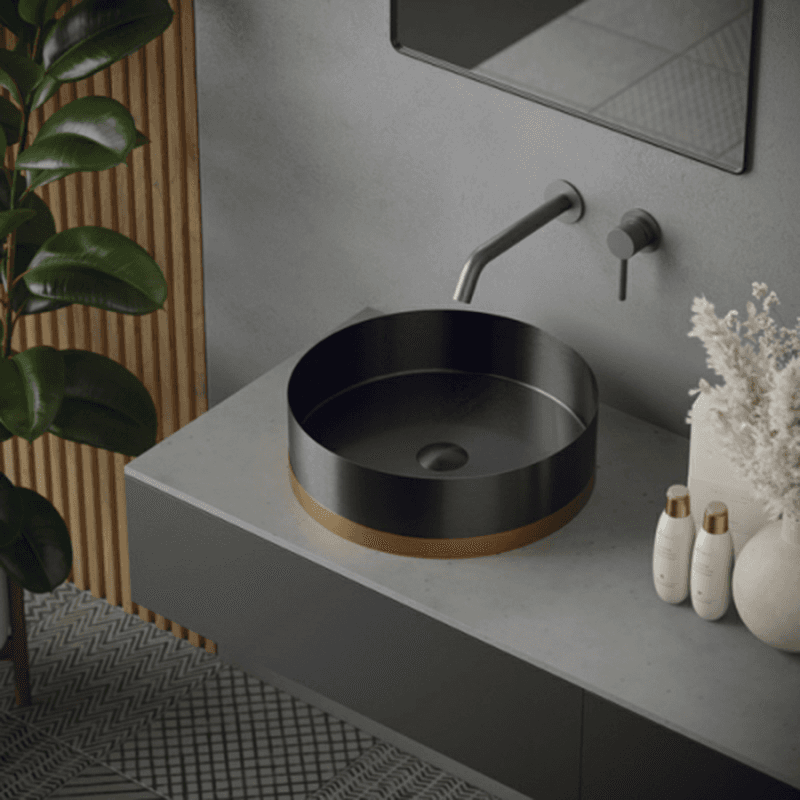 Cinox CCV350 Stainless Steel Round Vessel Bathroom Sink, 15-3/4" x 15-3/4" x 4-3/4", Gunmetal Gray/Brushed Copper Alt 2 - Image